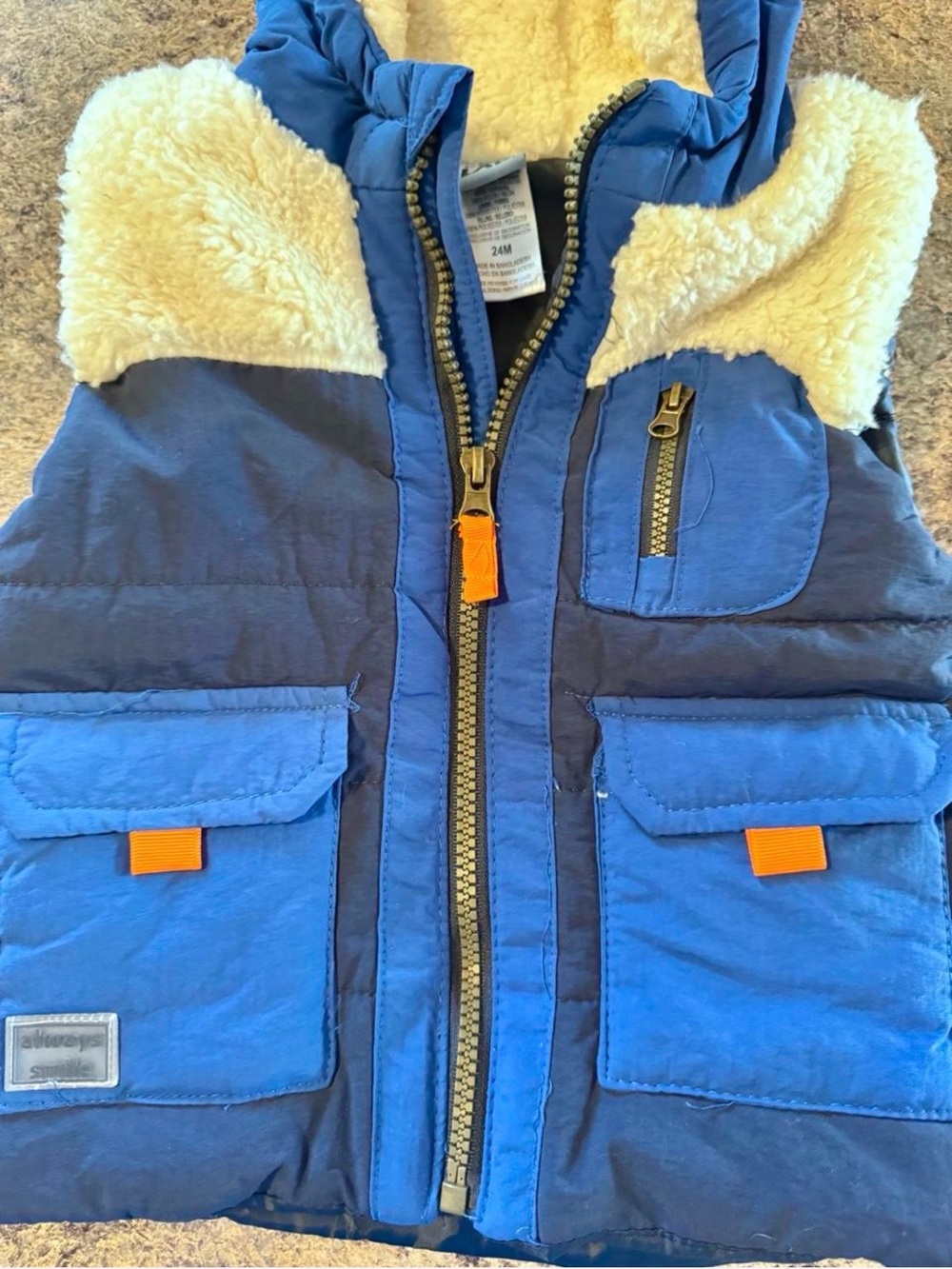 Little Lad Toddler Blue Sherpa-Lined Puffer Vest - Cozy Winter Layer 24 months